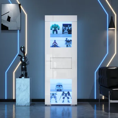 Produktbild von 60*40*170cm Schrank,Vitrine ausSchranktür aus Acryl, Vitrine Hochglanz Lagerschrank mit LED-Beleuchtung, 2 Glasboden, Highboard, Wohnzimmerschrank, Aufbewahrungsschrank, Hochschrank, Sofaschrank,Weiß