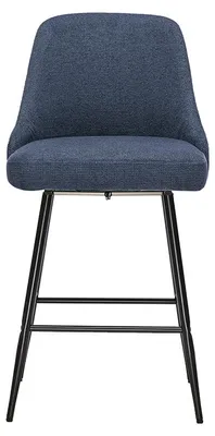 Produktbild von Miliboo - 360° drehbare Barhocker aus dunkelblauem Chenille-Stoff und Metall H66 cm (2er-Set) HASTA