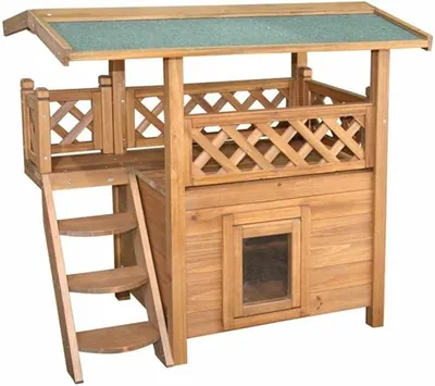 Image de Abri pour chats, avec véranda, porte battante et toit en bitume résistant aux intempéries, adapté à une utilisation intérieure et extérieure
