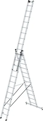 Produktbild von Sprossen-Mehrzweckleiter 3-teilig mit nivello®-Traverse und Wandlaufrollen 3x12 Sprossen