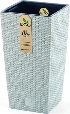Produktbild von Pflanztopf aus Kunststoff wetterfest - Pflanzkübel im Natur-Look - mit 33% Echtholz - Blumenübertopf wetterfest für Inne