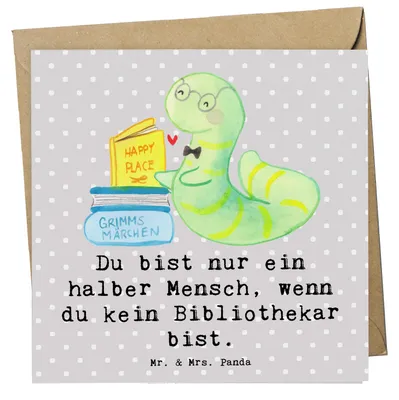 Produktbild von Mr. & Mrs. Panda Grußkarte Bibliothekar Herz - Grau Pastell - Geschenk, Spruch, Beruf, Bibliothek, doppelkarte, faltkarte, Klappkarte, Buchhandlung, anlasskarte