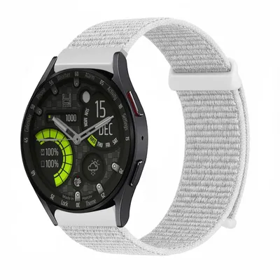 Produktbild von Smartwatch Armband für Samsung Galaxy Watch6 44mm Nylon Textil Band Ersatzband Wechselband Klettverschluss flexibel atmungsaktiv Weiß