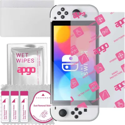 Produktbild von apgo Ultra-klar Hybrid Schutzglas kompatibel mit Nintendo Switch Oled, Flexible Nano Glass, toller Ersatz für Hartglas, kratzfester Displayschutzglas, Displayschutz, Full Glue
