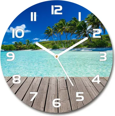Produktbild von Wanduhr aus Glas 30fi Glasbild Glasuhr Gehärtetes Glas - weisse-zeiger - Tropical beach