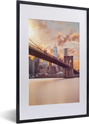 Produktbild von MuchoWow® MuchoWow® Gerahmtes Poster Brooklyn Bridge und die New Yorker Skyline bei Sonnenuntergang 40x60 cm - Poster mit zchwarzem Bilderrahmen - Poster in Rahmen