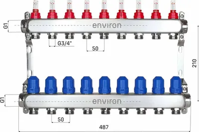Produktbild von Edelstahl Heizkreisverteiler – 2 bis 12 Heizkreise - 9-fach