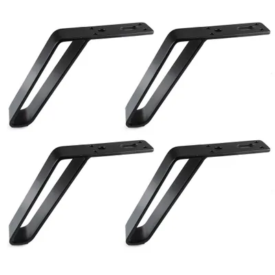 Four black metal furniture legs are arranged in a 2x2 grid against a white background.