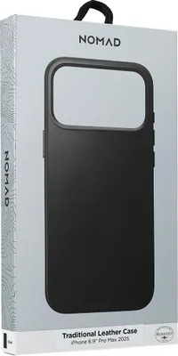 Image de Nomad Traditional Horween cuir coque iPhone 17 Pro Max – Bouton en cristal de saphir pour contrôle précis – Compatible avec MagSafe pour recharge sans fil rapide – Bague de caméra en aluminium pour protection renforcée - Noir