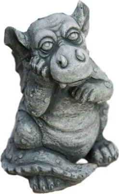 Produktbild von Steinfiguren Horn Grübelnder Kleiner Drache aus Steinguss für den Garten, Frostfest Witterungsbeständig und Neu, 20cm Höhe, DE-587