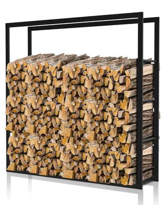Zdjęcie produktu dla ISOISL, półka na drewno do kominka, 100 × 40 × 25 cm, żelazo, czarny kolor, wolnostojąca półka na drewno opałowe do kominka i pieca