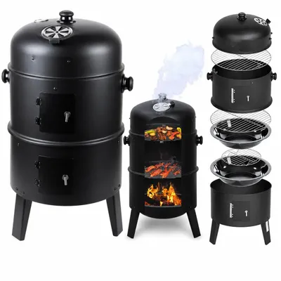 Produktbild von Grill 3In1 75 Cm FEINZ Holzkohlegrill Mit Räucherfunktion Dampfgarer Schwarz