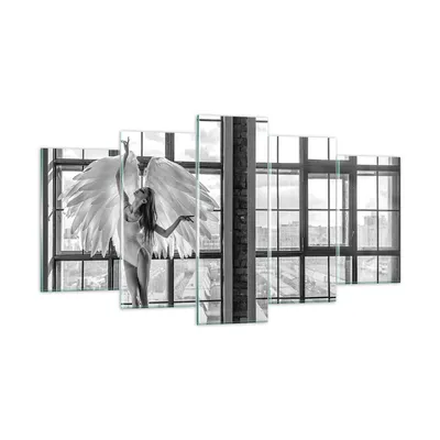 Produktbild von Bilder auf glas - 5 Teile - Frau Engel Ansicht - 160x85cm - Glasbilder - Wandbilder - Bilder - zum Aufhängen bereit - Wanddekoration aus Glas - Glas Bilder - Wandbild auf Glas - GEA160x85-4214