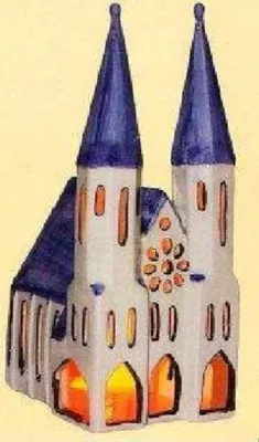 Ein detailreiches Modell eines gotischen Doms, in weiß mit dunkelblauen Dächern.