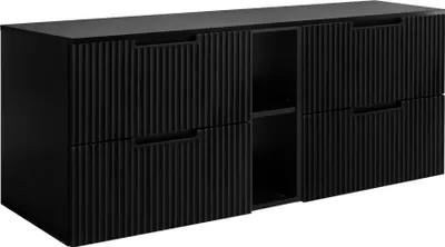 Produktbild von RODAN | Badmöbel - Schwarz - 140 cm - 4 Softclose Schubladen - Geriffelte Fronten - Hänge Badschrank