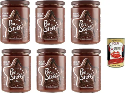 Produktbild von 6x Pan di Stelle Crema Spalmabile Haselnuss Streichfähige Creme Sahne mit Kekskörnern 580g ohne Palmöl + Italian Gourmet polpa 400g