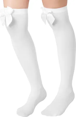 Produktbild von Overknee-Strümpfe mit weißer Schleife - weiß