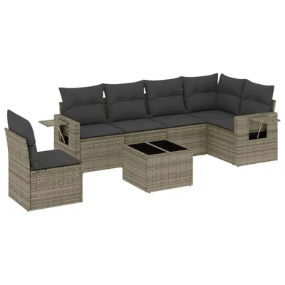 Produktbild von vidaXL 7-tlg. Garten-Sofagarnitur mit Kissen Grau Poly Rattan