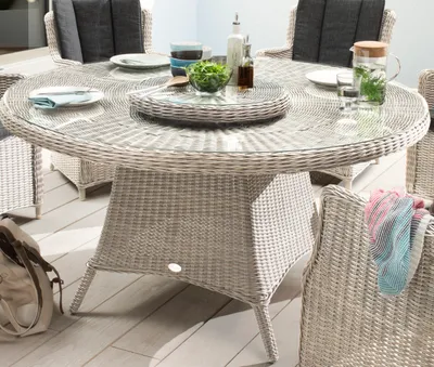 Immagine prodotto di Tavolo da giardino Destiny LUNA Ø150x75 cm con piatto girevole, in polyrattan, bianco vintage
