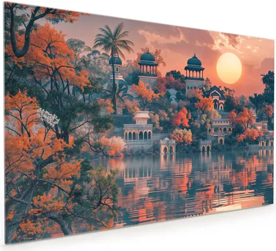 Produktbild von Küchenrückwand Spritzschutz Glas mit Motiv Sonnenuntergangspalast 40 x 40 cm