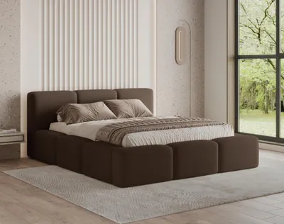 Image de Chilly Möbel Design Lit Como, Lit 140x200 Deux Places, Rembourré Avec Rangement, Élégant Tissu Bouclé, Marron