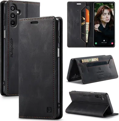 Obrázek produktu pro Galaxy A15 Case, RetroPolyuretankožené pouzdro Stand Protective Cover pro Samsung Galaxy A15 5G/4G Black