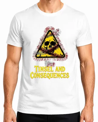 Produktbild von Tinsel and Consequences Totenkopf Lametta Warnschild Skull Gefahr Herren T-Shirt, Weiß, L