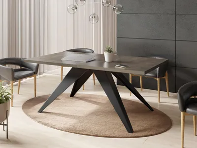 Produktbild von Esstisch Vance im Modern Still, Rechteckig Tisch - Ausziehbar von 140 cm bis 240 cm, Pulverbeschichtete Schwarzen Metallbeine - 140 x 80 cm - Chicago Beton Grau