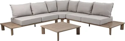 Produktbild von AXI Avery Loungeset mit Beistelltischen in Holzoptik/Beige - Eckset mit Tisch | Garten Loungeset mit pulverbeschichtetem Aluminiumgestell | Gartenmöbel / Loungemöbel Set für 5 Personen