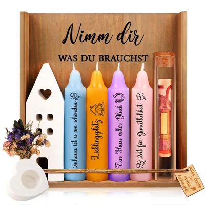 Kerzenhalter-Set mit 4 Kerzen, Holzbox, Deko – Housewarming-Geschenk