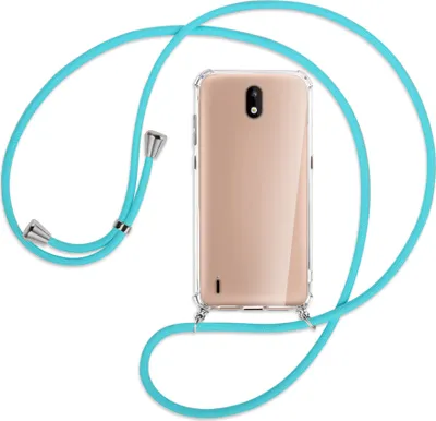 Produktbild von Handykette Backcover-Schutzhülle mit Band (Metall silberfarben) für Nokia 1.3 - türkis