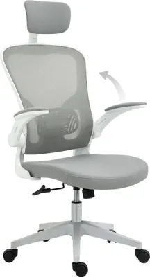 Produktbild von Ergonomischer Bürostuhl Grau Netzstoff Höhenverstellbar Schreibtischstuhl mit Kopfstütze Wippfunktion Hochklappbare Armlehnen Drehstuhl Mesh Computerstuhl 120kg