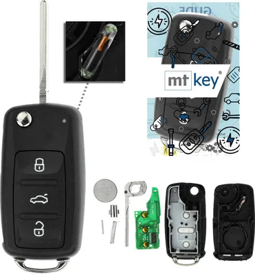 Produktbild von MT-KEY 3 Tasten Funkschlüssel Auto Klapp Schlüssel 434MHZ kompatibel mit VW Touran Beetle Caddy Eos Golf 6 Polo 5 UP! Seat Leon II Mii Skoda Yeti