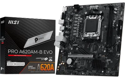 Obrázek produktu pro MSI PRO A620AM-B EVO, AMD, Zásuvka AM5, AMD Ryzen 7000 Series, AMD Ryzen 8000 Series, AMD Ryzen 9000 Series, Zásuvka AM5, DDR5-SDRAM, 128 GB