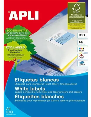 Zdjęcie produktu dla APLI 01270, Biały, 70 x 25.4 mm, 3300 szt., 100 ark., A4