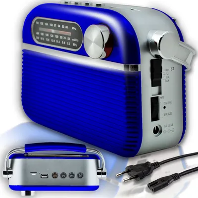 Retro Radio mit Bluetooth und UKW - FM AM SW, Kofferradio, Küchenradio 230V und Batteriebetrieben für Küche, Bad und Büro Blau Retoo