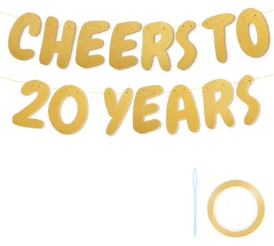 Immagine prodotto di Striscione scintillante per il 20° compleanno, color oro, ghirlanda. Auguri per i 20 anni! Decorazioni per feste, lunghezza 1,5 m