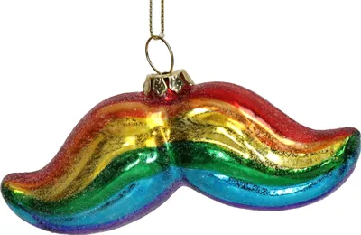 Produktbild von Christbaumschmuck 10cm Glas Schnurrbart Figur in Regenbogen Farben