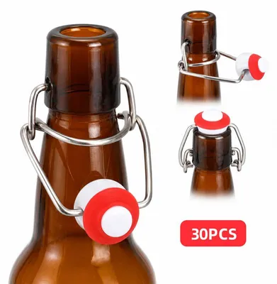 Produktbild von 30er-Set Silikon Dichtungen für Bügelflaschen, Ø24mm, rot – auslaufsicher, lebensmittelecht, für Bier & Saft