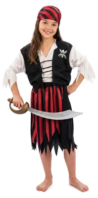 Produktbild von Piraten-Mädchenkostüm Seeräuber schwarz-rot - 110-122 (4-6 Jahre)