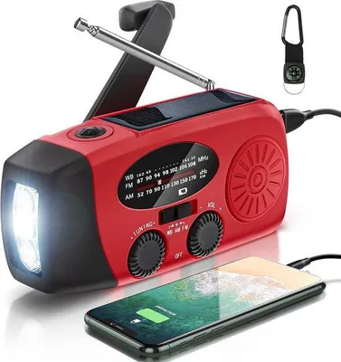 Immagine prodotto di Radio solare di emergenza - Radio solare "Solarwind" - con torcia e power bank - Radio di emergenza a manovella con display