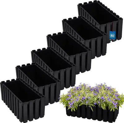 Image de KOTARBAU® Lot de 6 Jardinières Extérieure Plastique 38x18x16 cm Antrhracite Pot de Fleur Rectangulaire Bac à Fleurs Jardinière Balcon