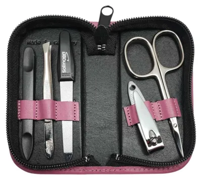 Produktbild von 5-tlg Maniküre-Set aus Echtleder – Germany | Solingen Instrumente im Etui Beere