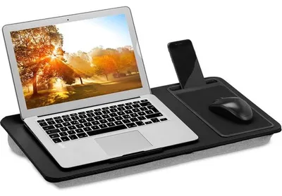 Produktbild von Famanu Laptopkissen mit Mauspad und Telefonhalter – 58x30,5 cm – Schwarz