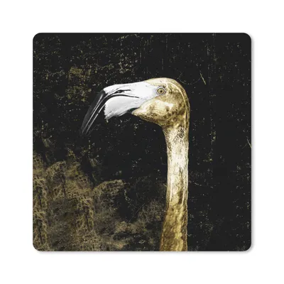 Produktbild von MuchoWow® Mauspad Mousepad Flamingo - Vogel - Blätter - Gold 30x30 cm - Mousepads - Maus Mat - Pad - Mausunterlage - Gaming