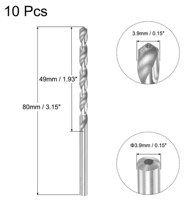 Produktbild von 10 Stk. Spiralbohrer Metall 3,9mm HSS W6542 Mikrobohrer Voll Geschliffen Bohrer fš¹r Baustahl Kupfer Aluminium 80mm L?nge