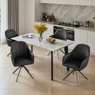 Produktbild von Hawthyhome 4-Fußstuhl,Esszimmerstühle drehbar Polsterstuhl mit Armlehne & Metallbeinen Moderner Küchenstuhl für Esszimmer, Wohnzimmer, Büro, Schwarz