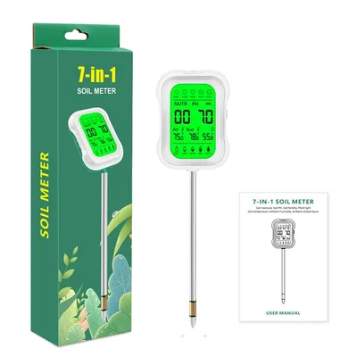 Produktbild von 7in1 Bodenmessgerät Digital Boden Tester pH Messgerät Feuchtigkeit Temperatur Licht Nährstoffe LCD für Garten Pflanzen Indoor Outdoor