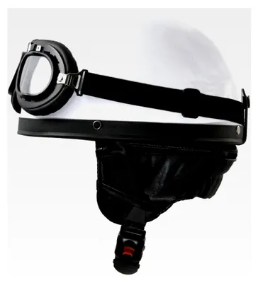 Produktbild von Oldtimer Motorradhelm mit Fliegerbrille in Weiß Größe L 59 bis 60 cm