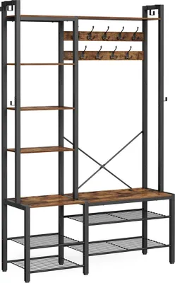 Produktbild von Songmics Garderobenständer mit Schuhbank Vintagebraun 4-in-1